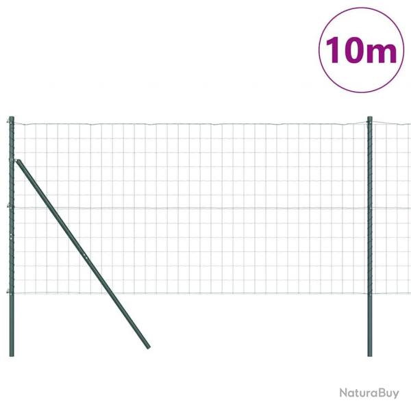 Clture Euro avec 7 poteaux, 1,4 x 10 m, en acier galvanis vert