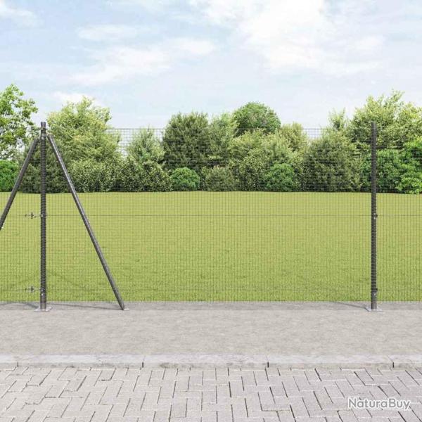 Clture en fil soud avec 7 poteaux  bride gris 1,2x10 m en acier