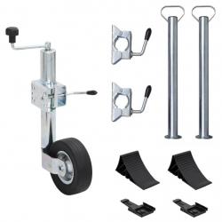 Cric à roue pour remorque 60 mm 2 tubes de soutien 3 pinces