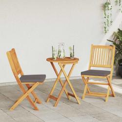 Chaises de jardin pliantes avec coussin gris 2pcs en bois d'acacia massif
