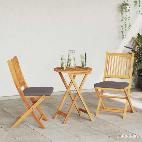Chaises de jardin pliantes avec coussin gris 2pcs en bois d'acacia massif