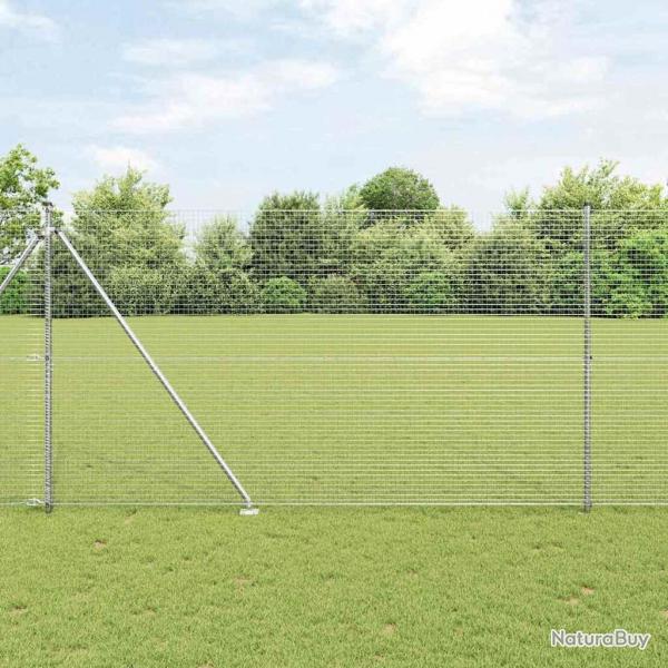 Clture en fil soud avec 7 piquets en pointe 1,6x10 m en acier galvanis