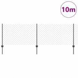 Clôture en mailles de chaîne avec 10 piquets en U Gris 0,8 x 10 m Acier
