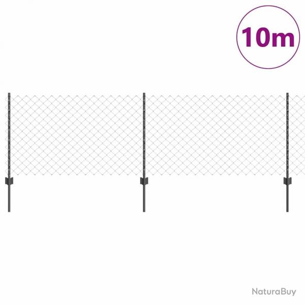 Clture en mailles de chane avec 10 piquets en U Gris 0,8 x 10 m Acier