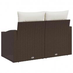 Canapé de jardin 2 places avec coussins en poly rotin marron
