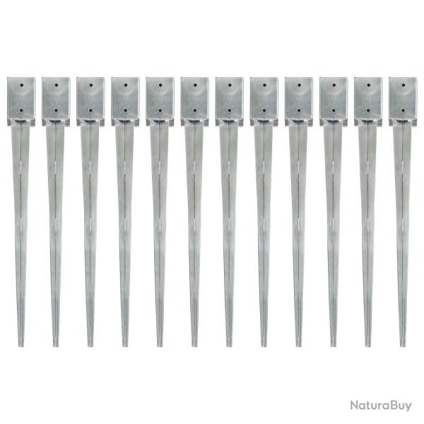 Piquets au sol 12 pcs Argent 9x9x90 cm Acier galvanis