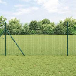 Clôture en fil soudé avec 13 poteaux verte 1.2x25 m en acier