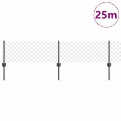 Clôture en Maillon de Chaîne avec 22 Poteaux Gris 0,4x25 m Acier