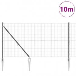 Clôture Euro avec 7 poteaux pointus 1,4 x 10 m en acier galvanisé gris
