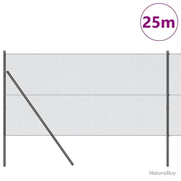 Clture en fil soud avec 13 poteaux Gris 1,2x25 m Acier
