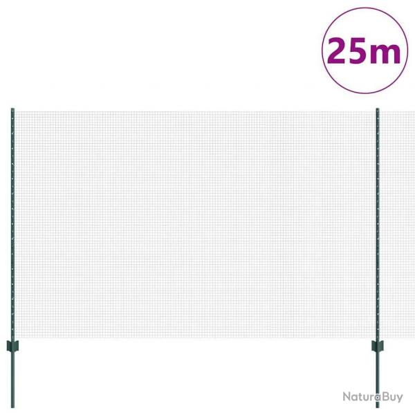 Clture en fil soud avec 11 poteaux en U Verte 1.5x25 m en acier
