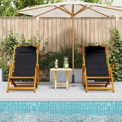 Chaises de plage pliantes 2 pcs Black Bois d'acacia massif & Textilène