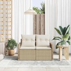Canapé de jardin 2 places avec coussins beige en poly rattan