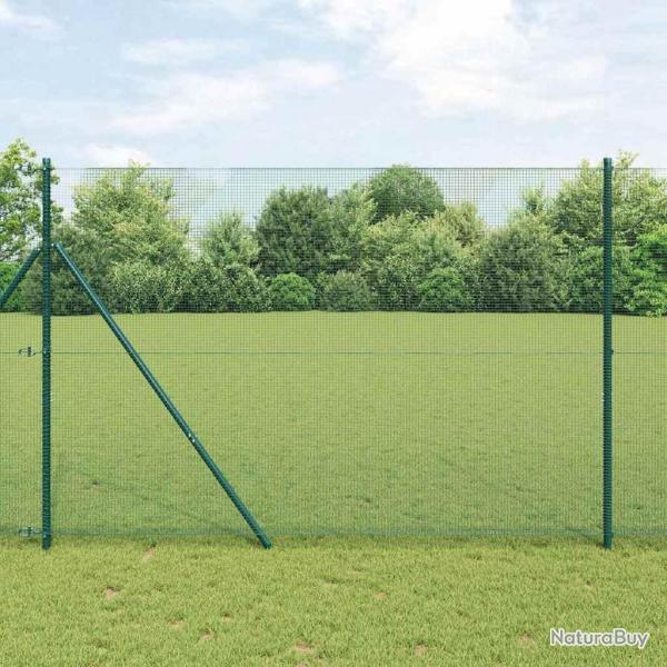 Clture en fil soud avec 7 poteaux verte 1,5 x 10 m en acier