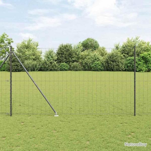 Clture Euro avec 7 poteaux pointus 1,5 x 10 m en acier galvanis gris