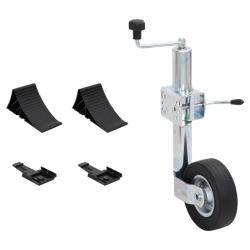 Roue jockey 60 mm avec 1 pince fendue et cales de roue