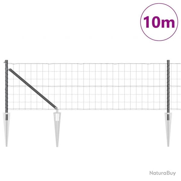 Clture Euro avec 7 poteaux  pique 0,6 x 10 m en acier galva gris