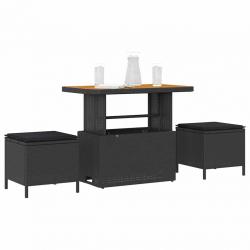 Ensemble de salle à manger de jardin 3 pièces avec coussins en poly Rattan noir et acacia