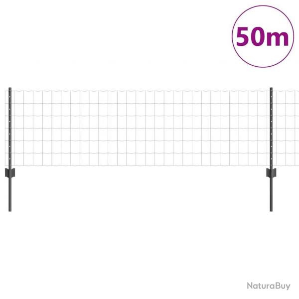 Clture Euro avec 22 poteaux gris 0,6x50 m en acier