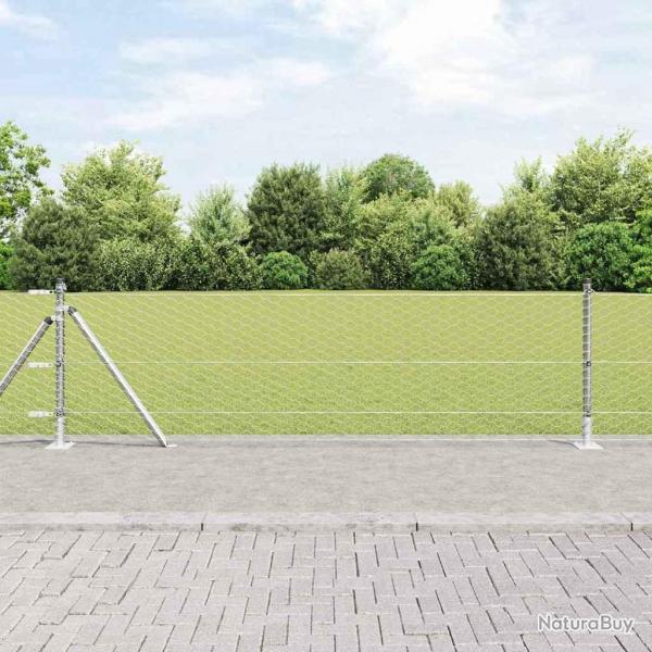 Clture Hexagonale avec 11 Poteaux Flangs 0,5x25 m en Acier Galvanis