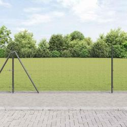 Clôture en fil soudé avec 13 poteaux flasqués Gris 1 x 25 m Acier