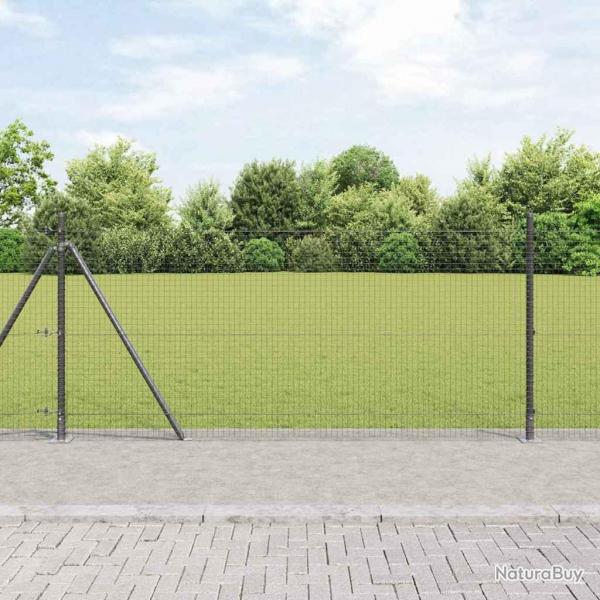Clture en fil soud avec 13 poteaux flasqus Gris 1 x 25 m Acier