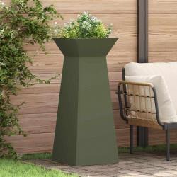 Piliers de jardin , 2 pièces avec bol, couleur vert olive, dimensions 40x40x100 cm, en acier.