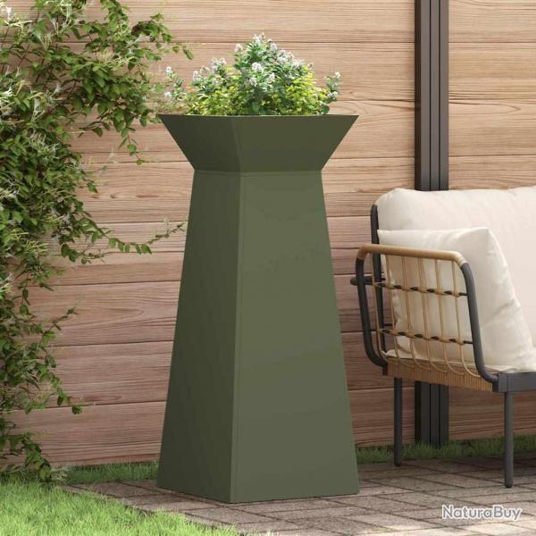 Piliers de jardin , 2 pices avec bol, couleur vert olive, dimensions 40x40x100 cm, en acier.