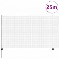 Clôture en fil soudé avec 22 poteaux en U gris 1.5x25 m en acier