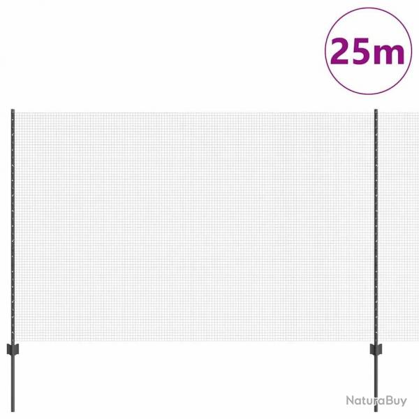 Clture en fil soud avec 22 poteaux en U gris 1.5x25 m en acier