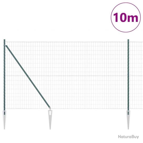Clture Euro avec 7 poteaux en pointe, 1,5 x 10 m, en acier galvanis vert