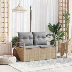 Canapé de jardin 2 places avec coussins en rattan poly beige