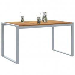 Table de salle à manger extérieure Grise 140x80x75 cm Acier et Bois Massif d'Acacia