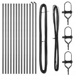 Set de Piquets de Clôture 13 pcs Gris Ø32mm 210 cm Métal