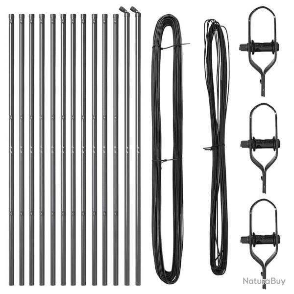 Set de Piquets de Clture 13 pcs Gris 32mm 210 cm Mtal