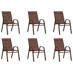 Chaises empilables de jardin lot de 6 Marron Tissu textilène