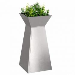 Jardinière sur pilier avec bol de 35x35x73 cm en acier inoxydable.
