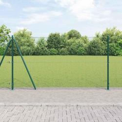 Clôture en fil soudé avec 7 poteaux verts 1.2x10 m en acier