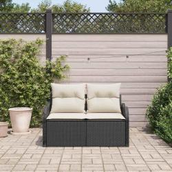Canapé de jardin 2 places avec coussins en poly rattan noir