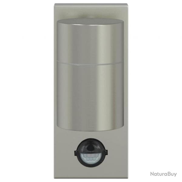 Applique murale extrieure avec dtecteur argent en inox IP44