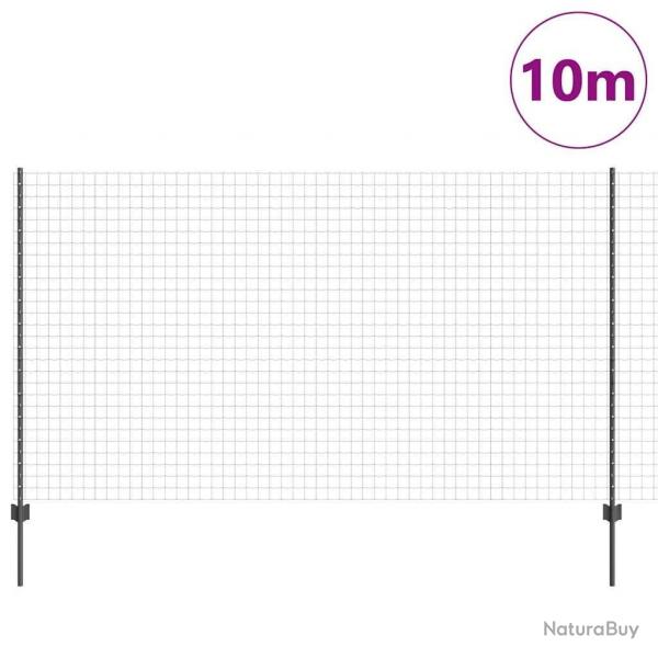 Clture Euro avec 10 poteaux gris 1,4x10 m en acier