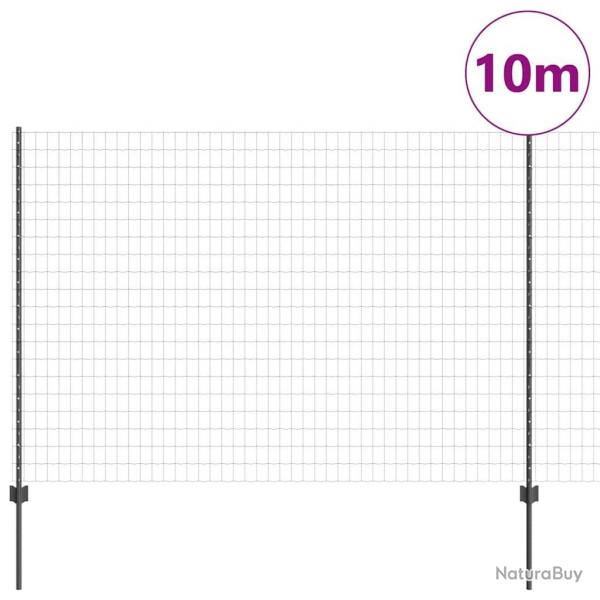 Clture Euro avec 10 poteaux gris 1,5x10 m en acier