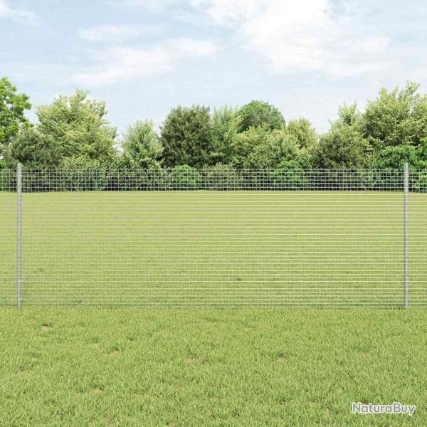 Clture en Fil Soud avec 11 Poteaux en U Argent 0.8x25 m Acier