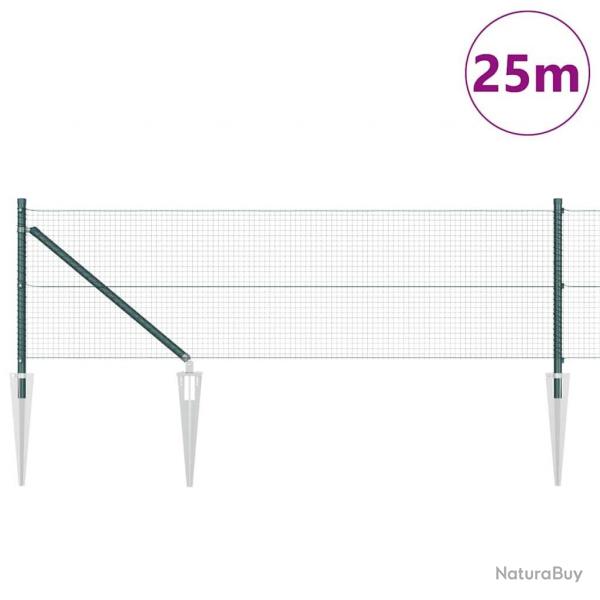 Ensemble de poteaux de clture 2 pices Vert Mtal 25 x 0,5 m