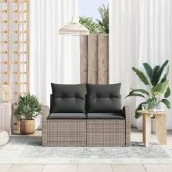 Canapé de jardin 2 places avec coussins gris en Poly Rattan