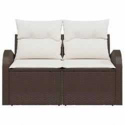 Canapé de jardin 2 places avec coussins en poly rotin marron