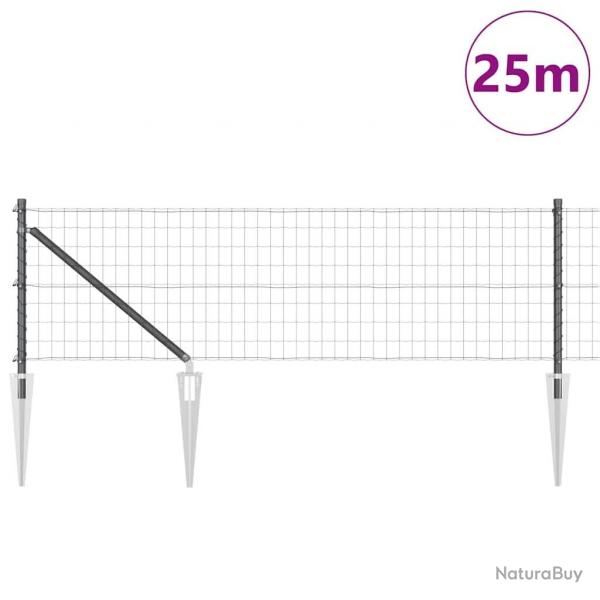 Clture Euro avec 13 poteaux  piques 0,4 x 25 m en acier galvanis gris