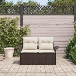 Canapé de jardin 2 places avec coussins en poly rattan brun