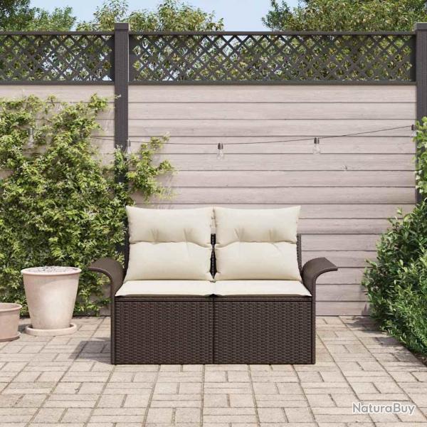 Canap de jardin 2 places avec coussins en poly rattan brun