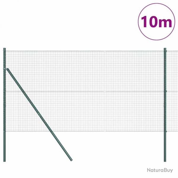 Clture en mtal soud avec 7 poteaux verts 1.4x10 m en acier